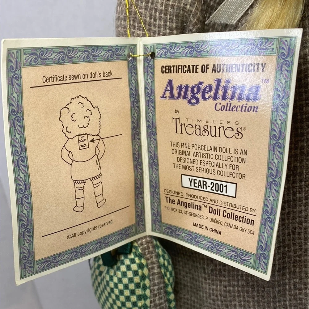 Vintage 2001 Angelina Collection‎ Green and Brown Doll with Accessory